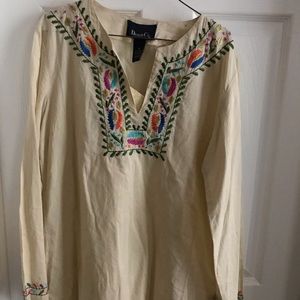 NWT X-small Denim & Co cotton Beige & green tunic